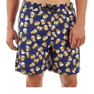 Surf Society Swim Shorts Beer Print Drawstring Waistband Mesh Lined Blue Medium